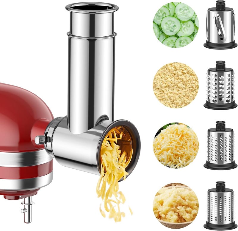 Cofun Stainless Steel Slicer Shredder Attachment for KitchenAid Stand Mixer, Salad Machine with Vegetable Slicer, Salad Maker, Grinding Powder, Cheese Grater by - Image 1